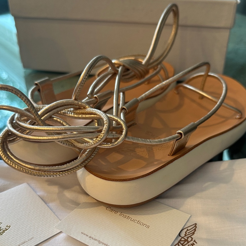 $280 New in Box Ancient Greek Sandals Gold Strappy Sandals sz 36 - Picture 9 of 13